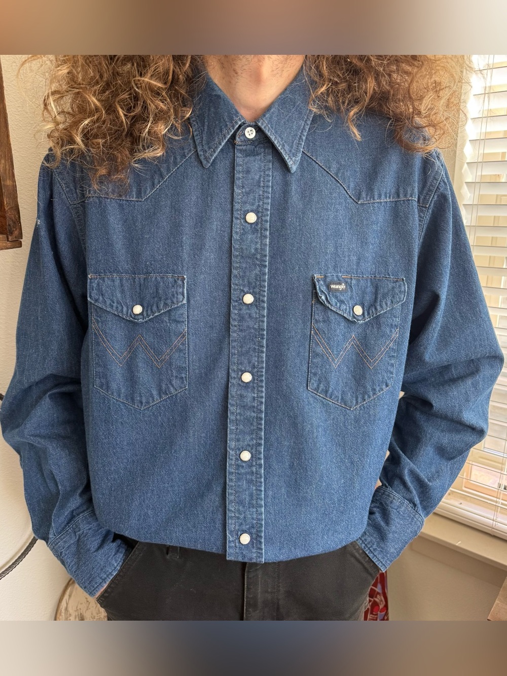 VTG 90s Wrangler Denim Pearl Snap Western ~ Size XL